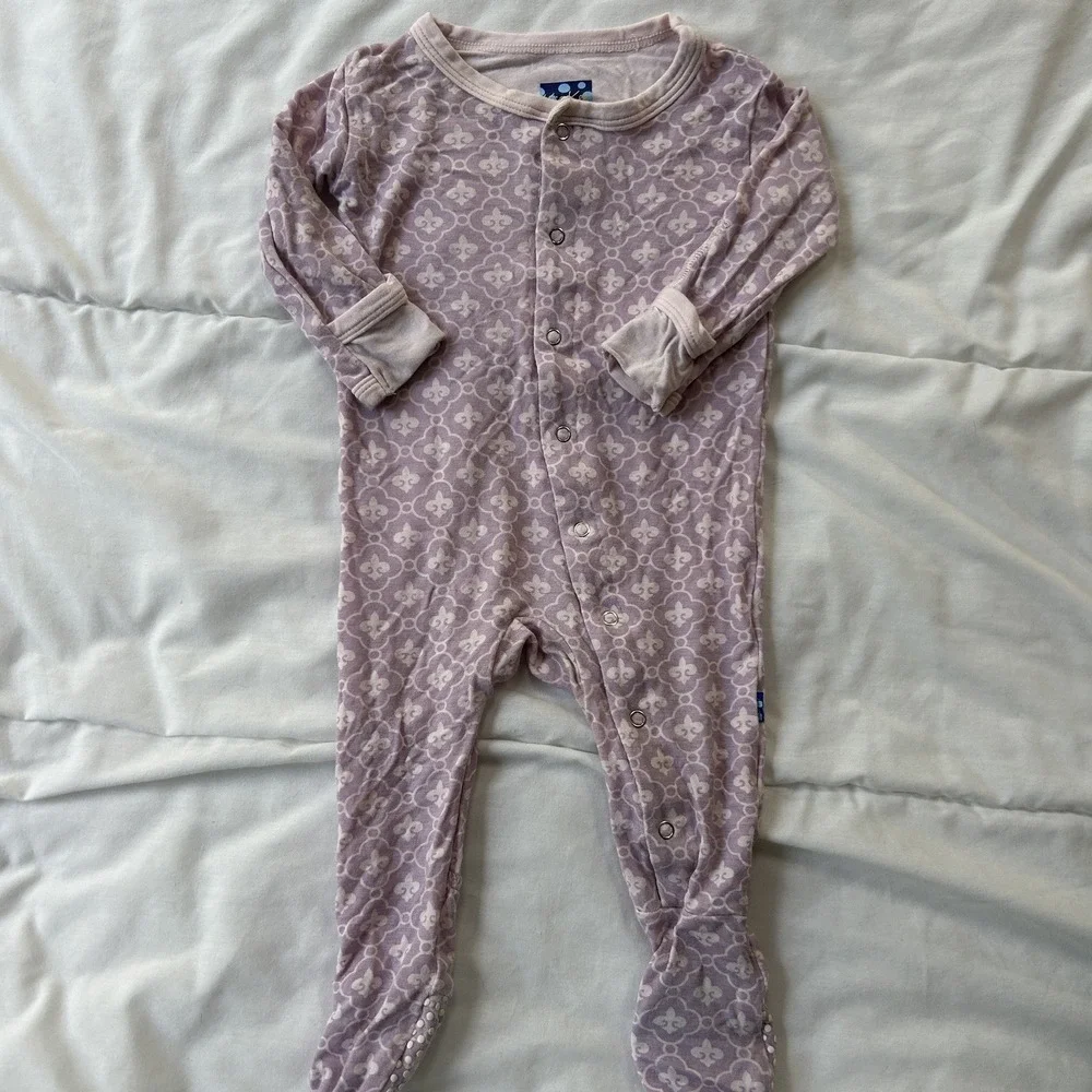 Kickee Pants Girls Pajama Footie One Piece Snap Up Outfit Size 3-6 Month + Plush